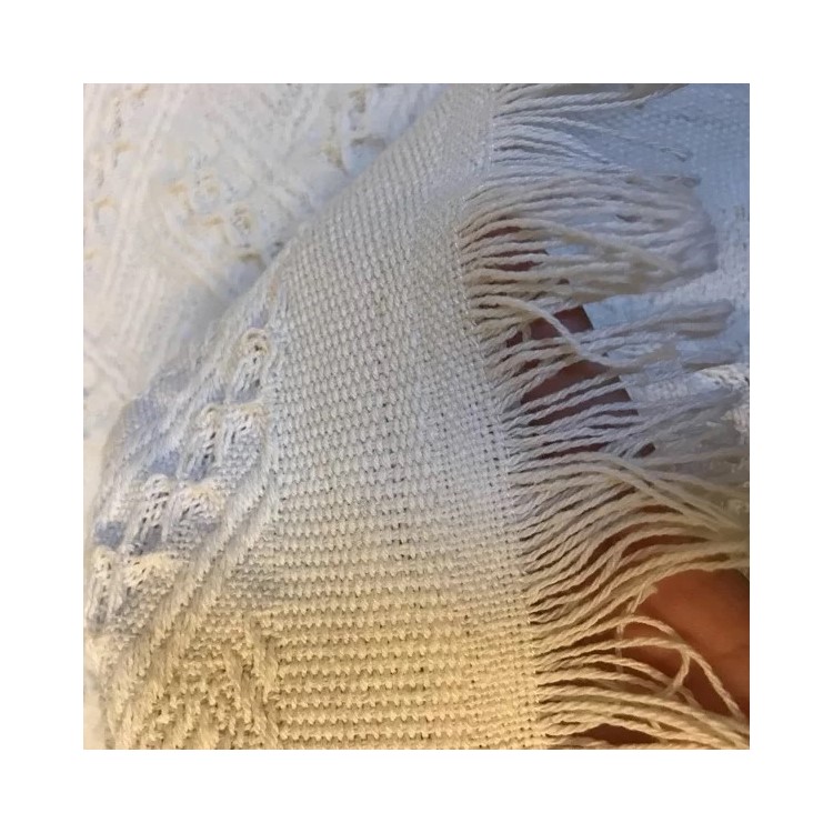 Cotton Thread Sofa Cover Throw with Tassels 230 x 250cm - White-7