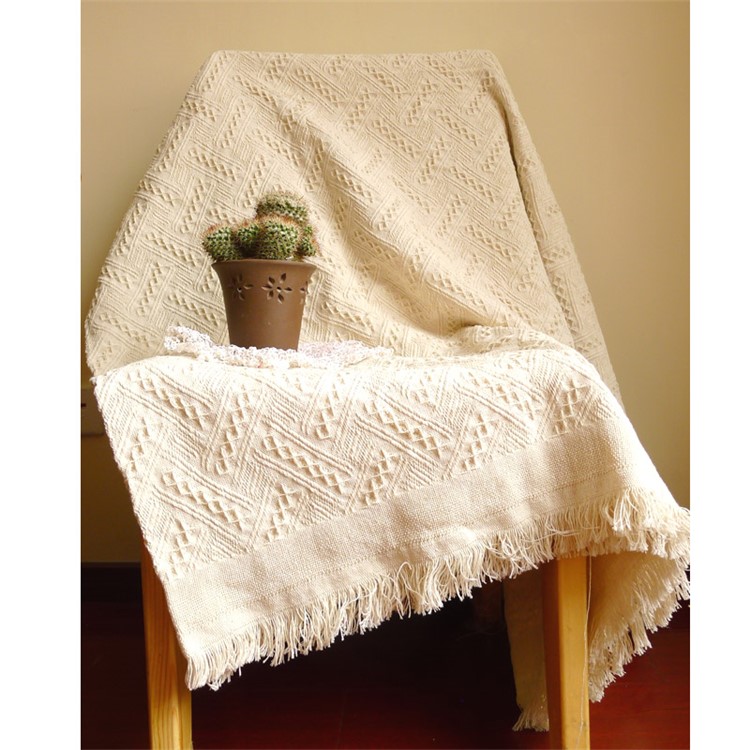 Cotton Thread Sofa Cover Throw with Tassels 230 x 250cm - White-8