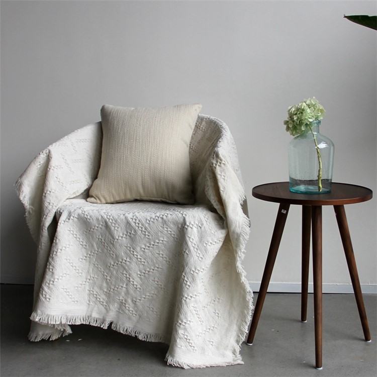 Cotton Thread Sofa Cover Throw with Tassels 230 x 250cm - White-9