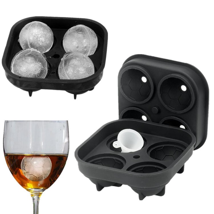 Football Shape 4 Compartments Mold Ice Tray Shape 3D Ice Cube Mold Silicone Maker Tray-1