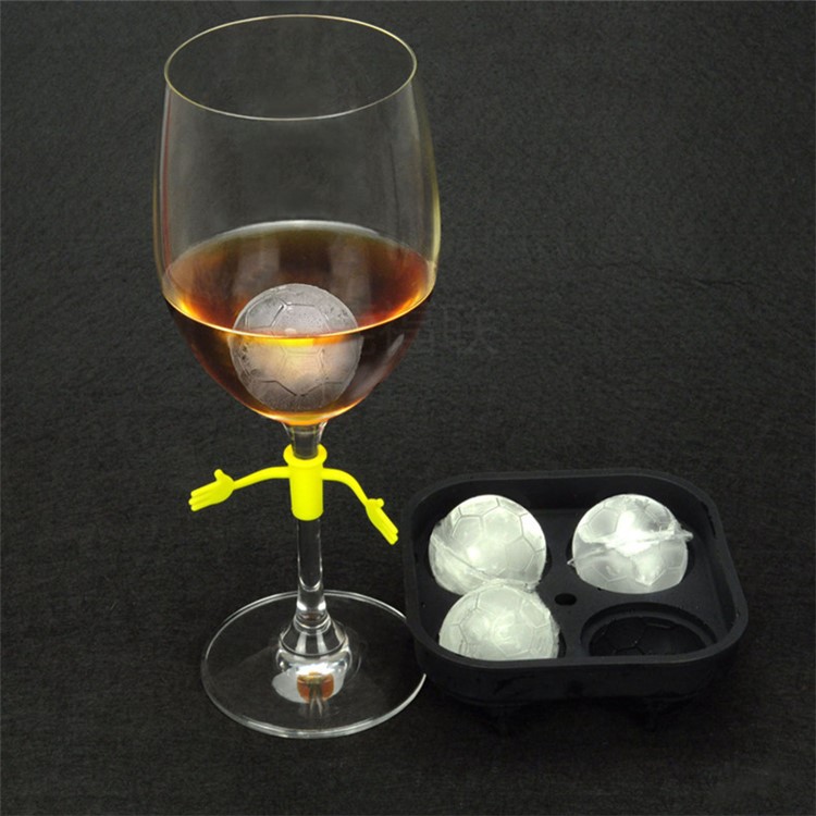 Football Shape 4 Compartments Mold Ice Tray Shape 3D Ice Cube Mold Silicone Maker Tray-2