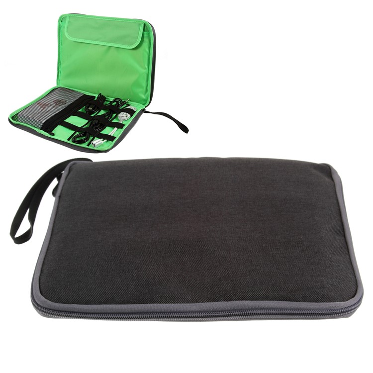 Polyester Multi-function Travel Power Bank Cable U-disk iPad Carrying Storage Bag - Black/Size: 28 x 23cm-1