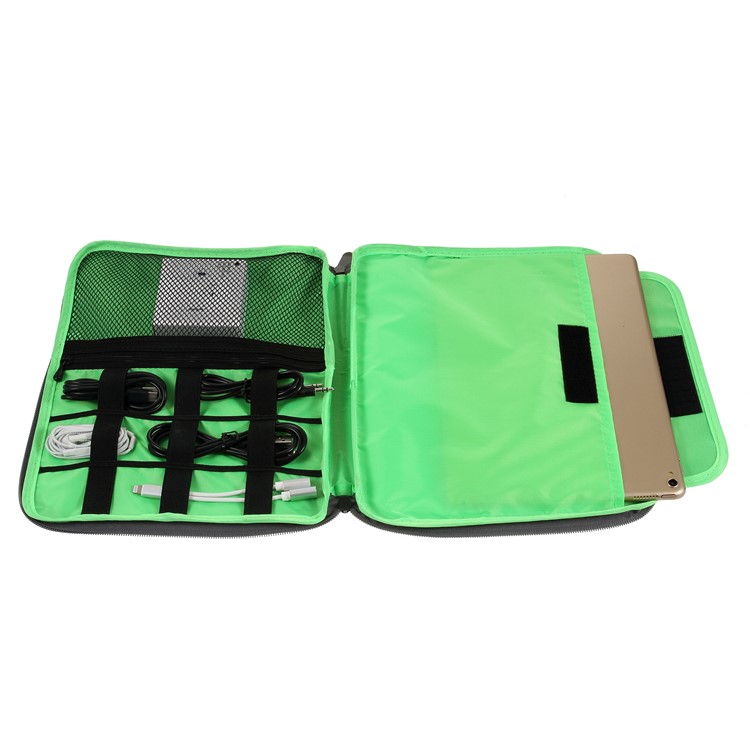 Polyester Multi-function Travel Power Bank Cable U-disk iPad Carrying Storage Bag - Black/Size: 28 x 23cm-10