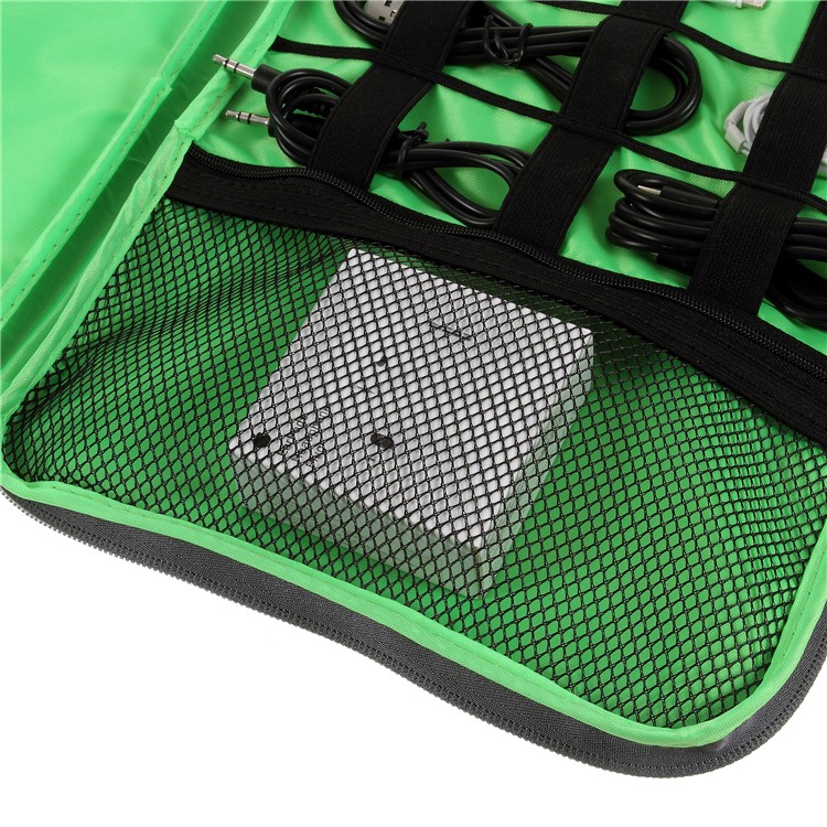 Polyester Multi-function Travel Power Bank Cable U-disk iPad Carrying Storage Bag - Black/Size: 28 x 23cm-12