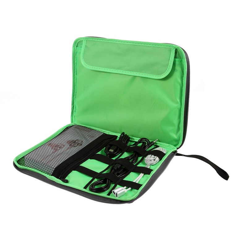 Polyester Multi-function Travel Power Bank Cable U-disk iPad Carrying Storage Bag - Black/Size: 28 x 23cm-3
