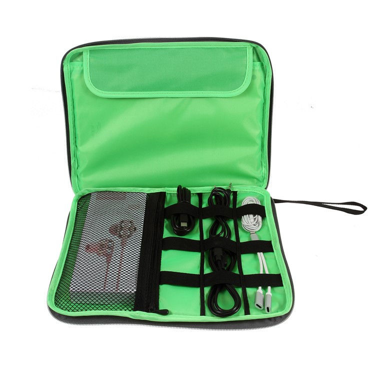 Polyester Multi-function Travel Power Bank Cable U-disk iPad Carrying Storage Bag - Black/Size: 28 x 23cm-4