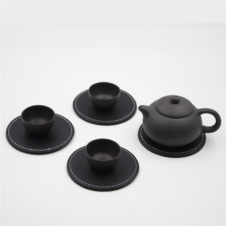 6Pcs/Set PU Leather Heat-resistance Placemat Cup Mats Coffee Mug Drink Coasters - Black-10