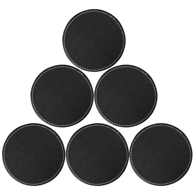 6Pcs/Set PU Leather Heat-resistance Placemat Cup Mats Coffee Mug Drink Coasters - Black-5