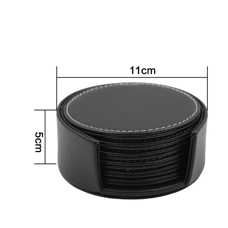 6Pcs/Set PU Leather Heat-resistance Placemat Cup Mats Coffee Mug Drink Coasters - Black-6