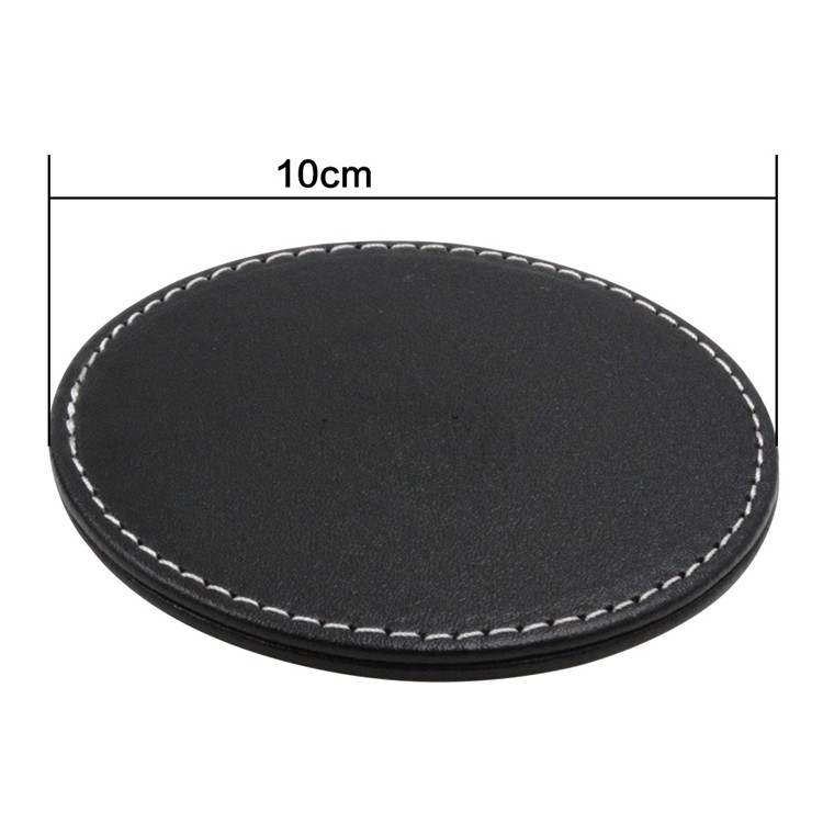 6Pcs/Set PU Leather Heat-resistance Placemat Cup Mats Coffee Mug Drink Coasters - Black-7