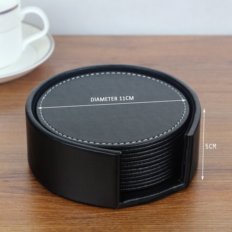 6Pcs/Set PU Leather Heat-resistance Placemat Cup Mats Coffee Mug Drink Coasters - Black-9