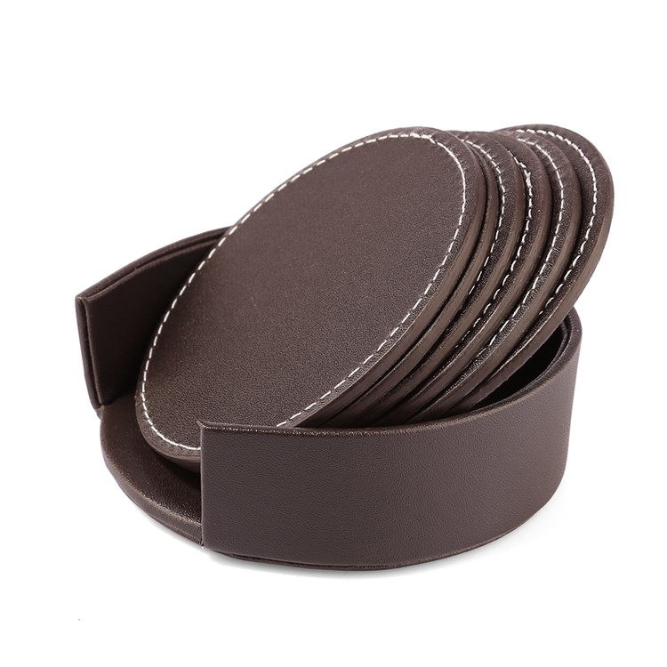 6Pcs/Set PU Leather Heat-resistance Placemat Cup Mats Coffee Cup Cushion Minions - Brown-2
