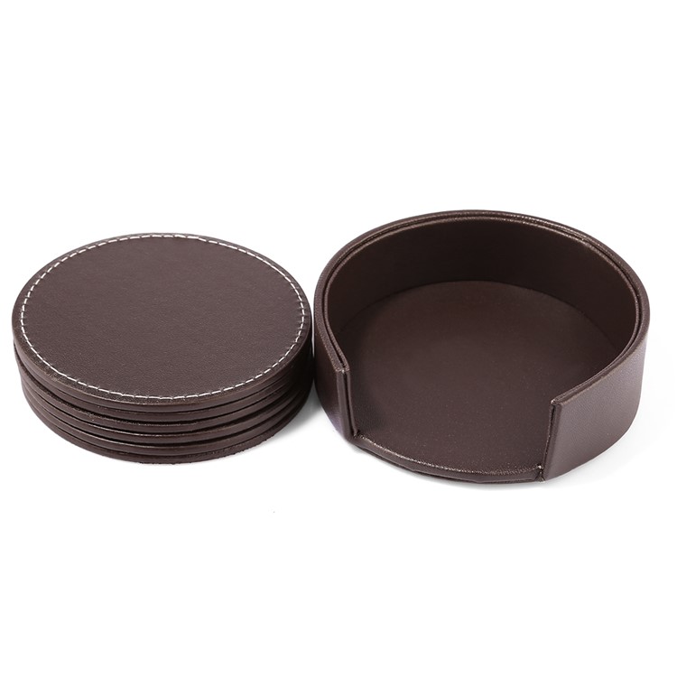 6Pcs/Set PU Leather Heat-resistance Placemat Cup Mats Coffee Cup Cushion Minions - Brown-3