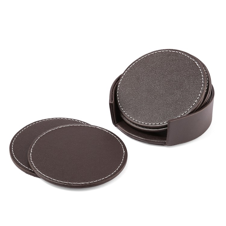 6Pcs/Set PU Leather Heat-resistance Placemat Cup Mats Coffee Cup Cushion Minions - Brown-4