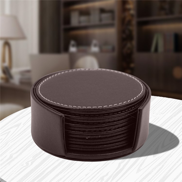 6Pcs/Set PU Leather Heat-resistance Placemat Cup Mats Coffee Cup Cushion Minions - Brown-5