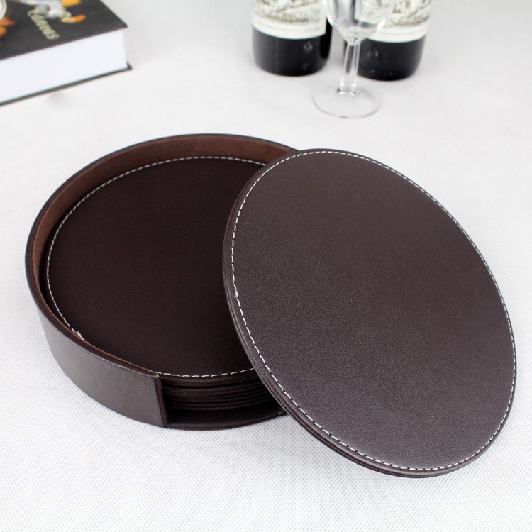 6Pcs/Set PU Leather Heat-resistance Placemat Cup Mats Coffee Cup Cushion Minions - Brown-6