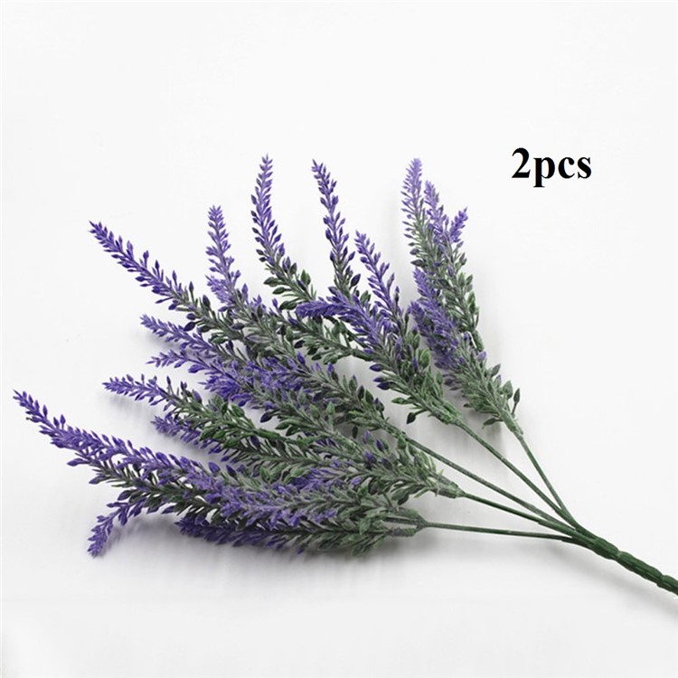 Künstliche Blumen 2pcs / Pack Beflockten Plastiklavendel-Bündelpflanzen, Die Zaumblumenstrauß Innen-im Freienausgangsdekoration Hochhalten-2