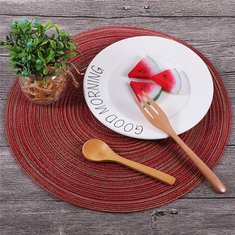Round Shape Non-slip Woven Pattern Kitchen Placemat for Dining Table, Diameter: 35cm - Red-2
