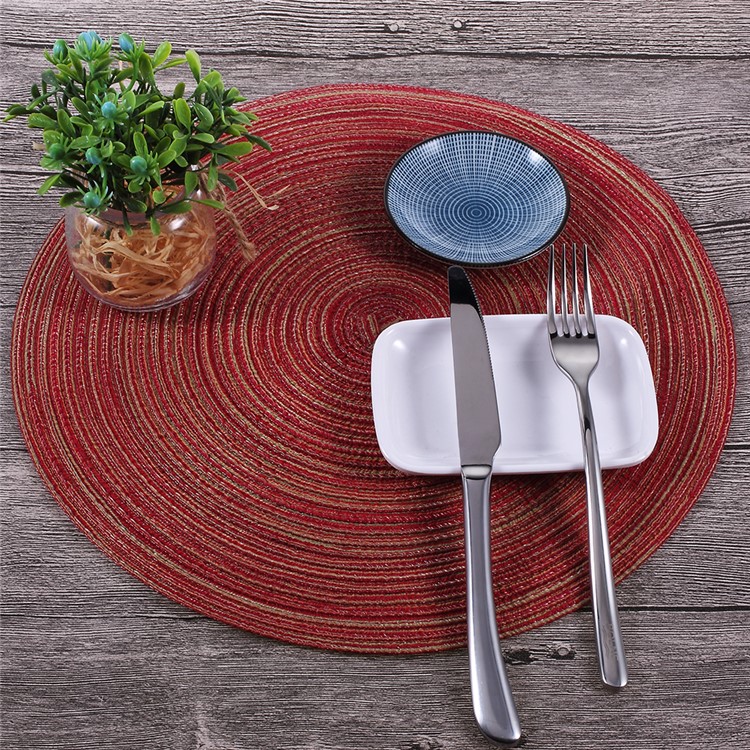 Round Shape Non-slip Woven Pattern Kitchen Placemat for Dining Table, Diameter: 35cm - Red-3