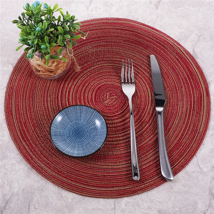 Round Shape Non-slip Woven Pattern Kitchen Placemat for Dining Table, Diameter: 35cm - Red-4