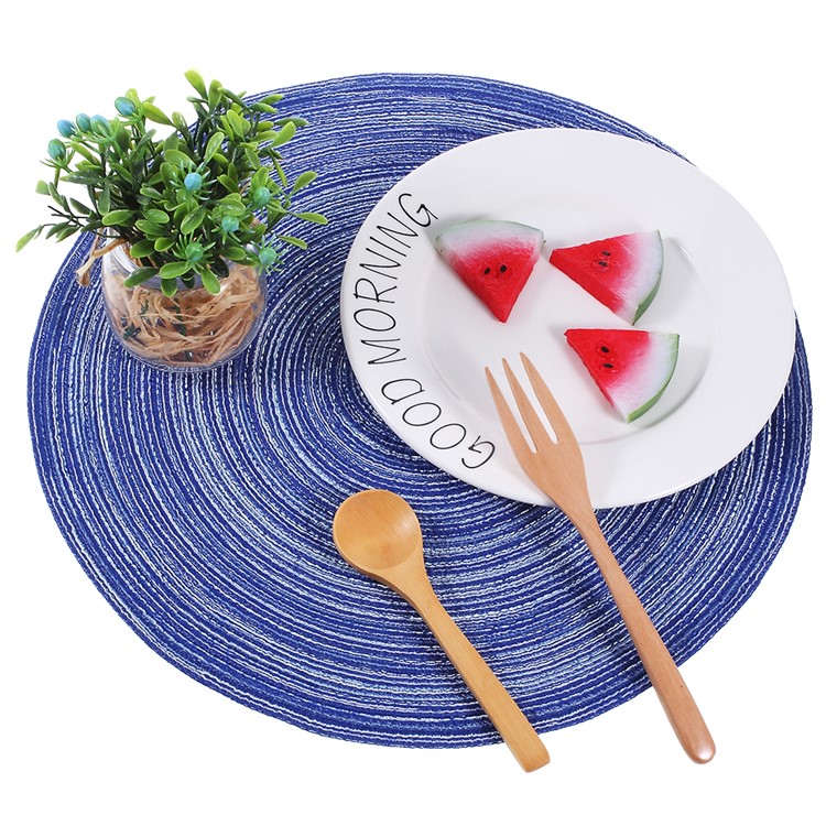 Round Shape Non-slip Woven Pattern Kitchen Placemat Pad for Dining Table, Diameter: 35cm - Blue-1
