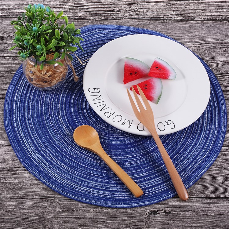 Round Shape Non-slip Woven Pattern Kitchen Placemat Pad for Dining Table, Diameter: 35cm - Blue-2
