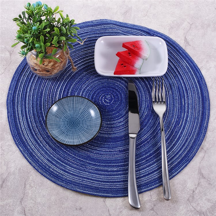 Round Shape Non-slip Woven Pattern Kitchen Placemat Pad for Dining Table, Diameter: 35cm - Blue-4