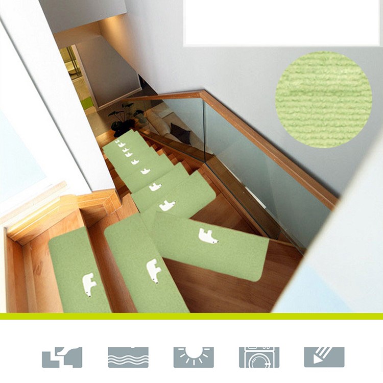 5PCS/Set Non-Slip Rubber Backing Carpet Stair Gripper Protector Mats - Green / Animal Pattern-2