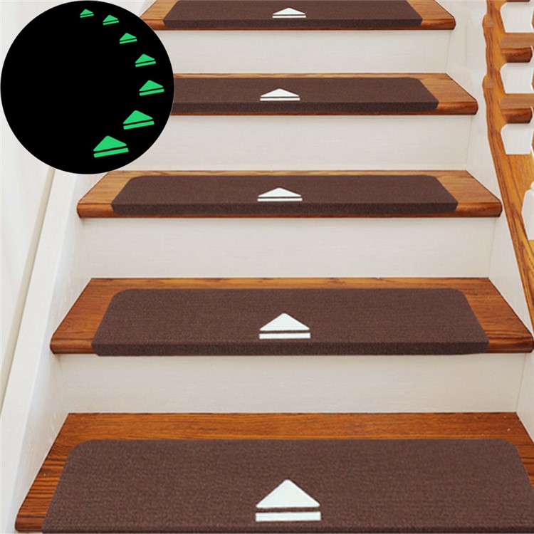 5PCS/Set Luminous Non-Slip Polyester Carpet Stair Gripper Pads, Size: 70x21x4.5cm - Coffee / Triangle-1