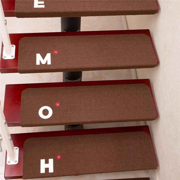 5PCS/Set Noctilucent Non-Slip Polyester Carpet Stair Gripper Mats, Size: 70x21x4.5cm - Coffee / Characters-1