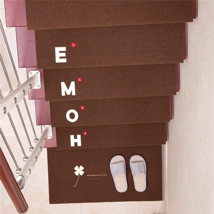 5PCS/Set Noctilucent Non-Slip Polyester Carpet Stair Gripper Mats, Size: 70x21x4.5cm - Coffee / Characters-2