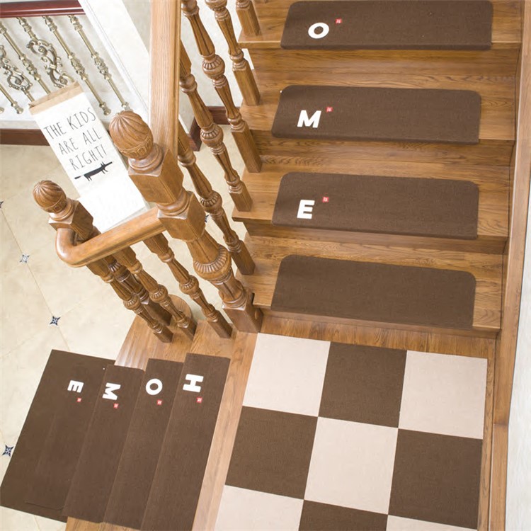 5PCS/Set Noctilucent Non-Slip Polyester Carpet Stair Gripper Mats, Size: 70x21x4.5cm - Coffee / Characters-3