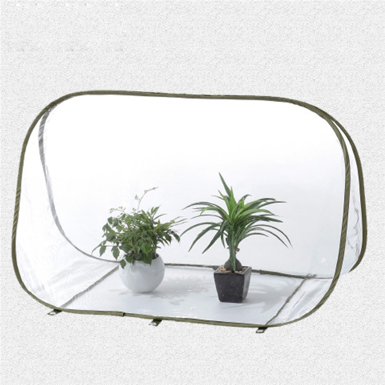 Flodable Mini PVC Transparent Garden Greenhouse Triangle Warm Room - Army Green Edges-1