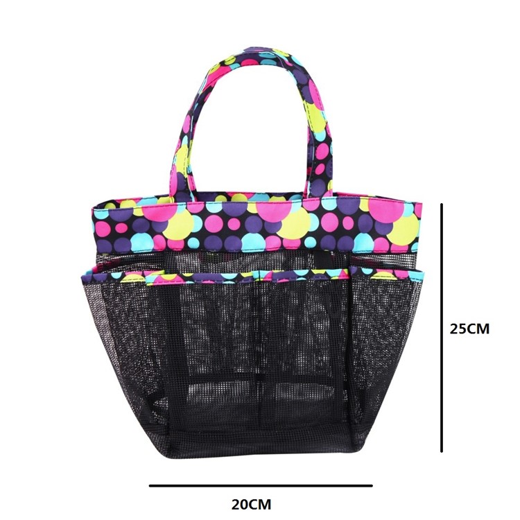 Polka Dot Pattern Mesh Shower Caddy Large Shower Caddy Bag 8 Storage Pockets - Black-5