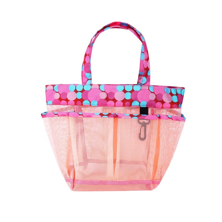 Polka Dot Pattern Mesh Shower Caddy Large Bag Pouch 8 Polka Dot Pattern Mesh Shower Caddy Large Bag Pouch 8 Storage Pockets Pink