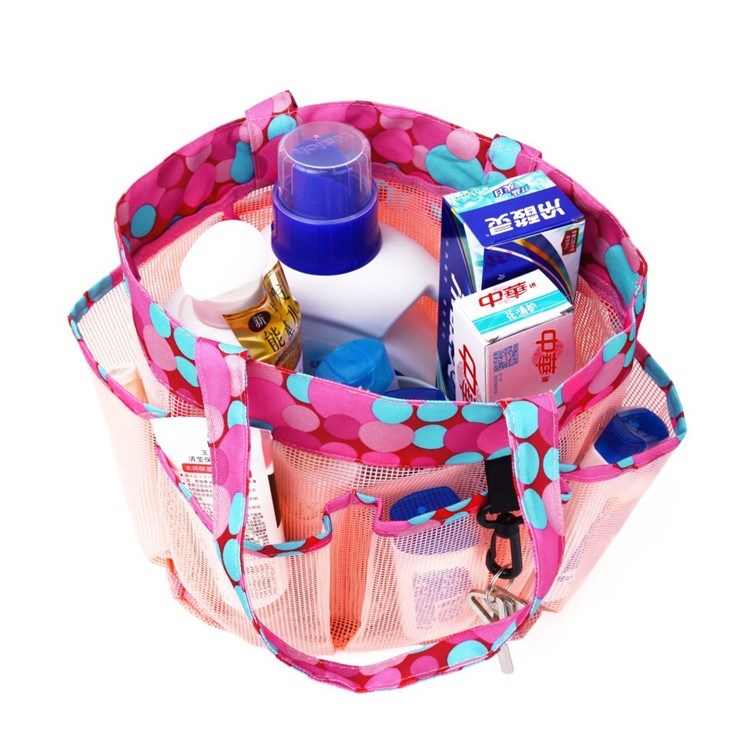 Polka Dot Pattern Mesh Shower Caddy Large Shower Caddy Bag Pouch 8 Storage Pockets - Pink-3