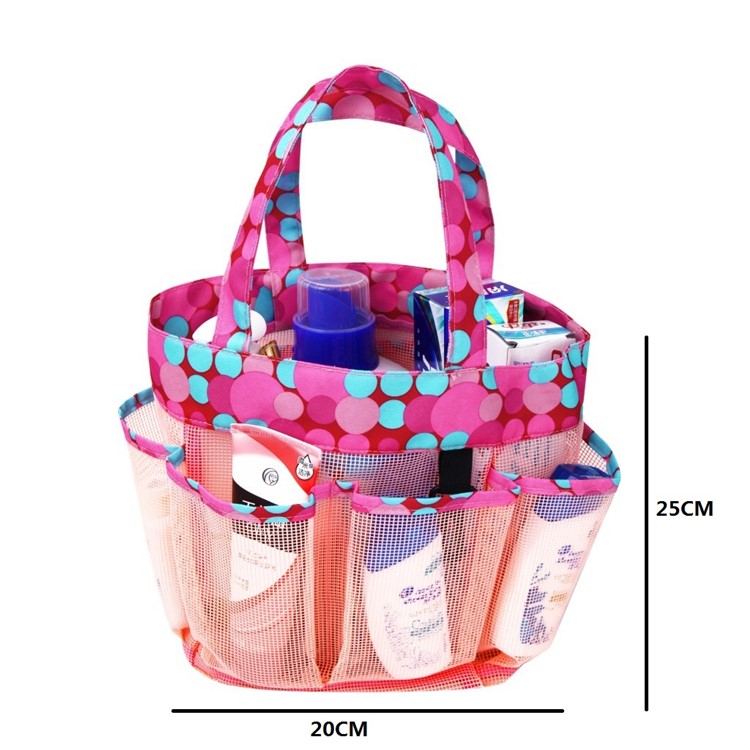 Polka Dot Pattern Mesh Shower Caddy Large Shower Caddy Bag Pouch 8 Storage Pockets - Pink-5