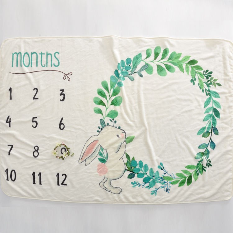 Fleece Monthly Milestone Blanket for Baby Boy Girl Photo Props - Cute Rabbit-1
