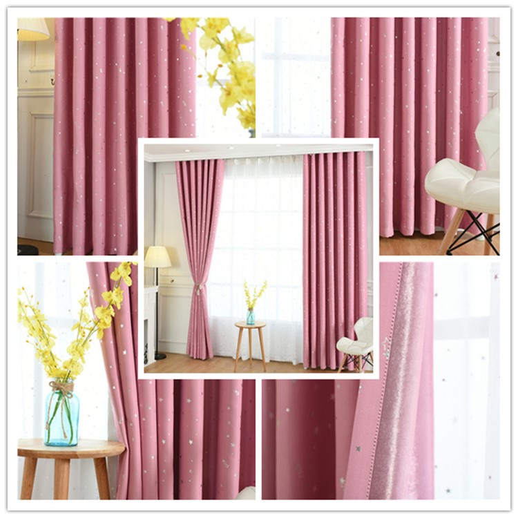 Cortina De Ventana De La Sala De Estar De La Cortina Del Dormitorio De La Cortina Del Modelo De Estrella Con Los Ganchos, Tamaño: Los 100 X Los 135cm - Rosado-2