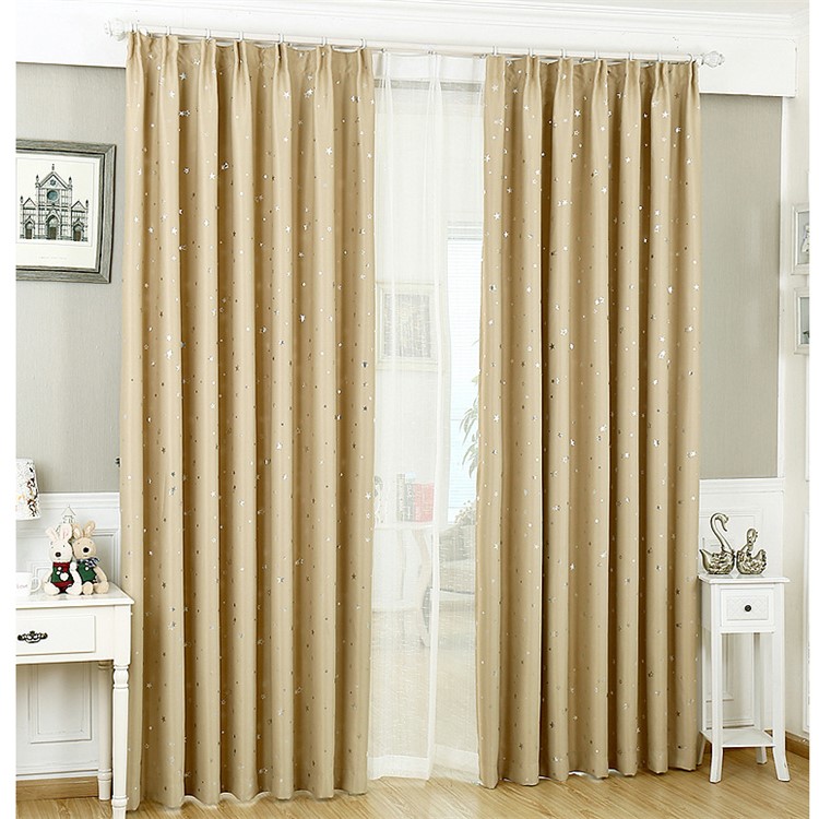 Star Pattern Bedroom Curtain Living Room Window Curtain with Hooks, Size: 100 x 135cm - Beige-1