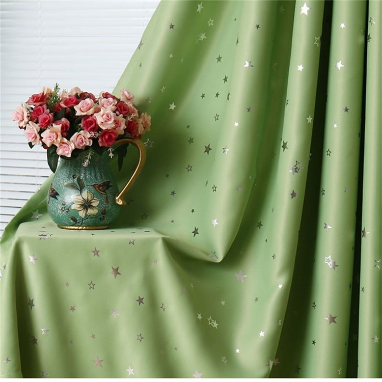 Star Pattern Curtain Bedroom Living Room Window Curtain with Hooks, Size: 100 x 135cm - Green-3