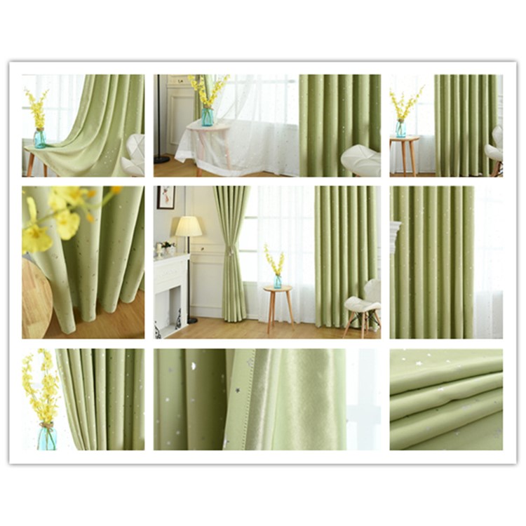 Star Pattern Curtain Bedroom Living Room Window Curtain with Hooks, Size: 100 x 135cm - Green-4