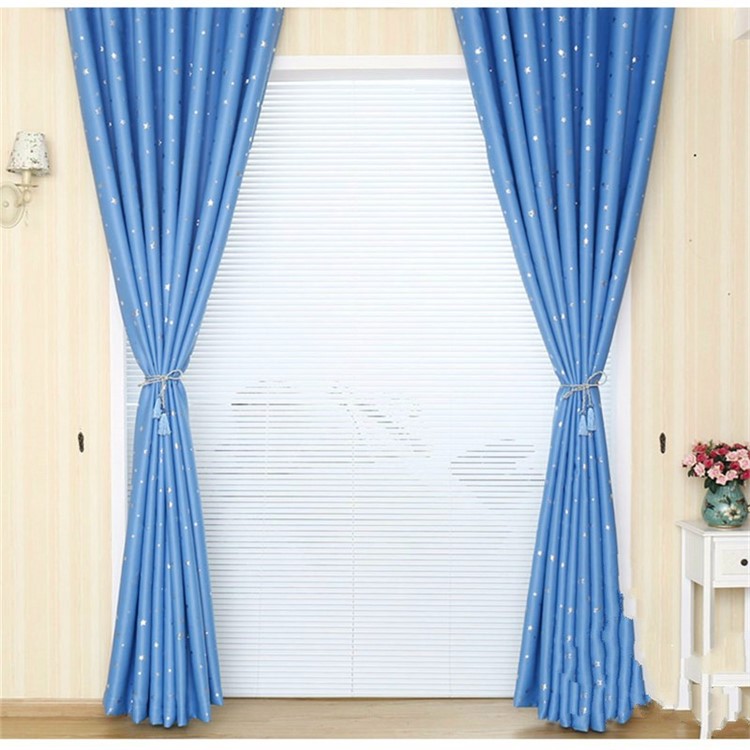 Unique Star Pattern Bedroom Curtain Living Room Window Curtain with Hooks, Size: 100 x 135cm - Baby Blue-2