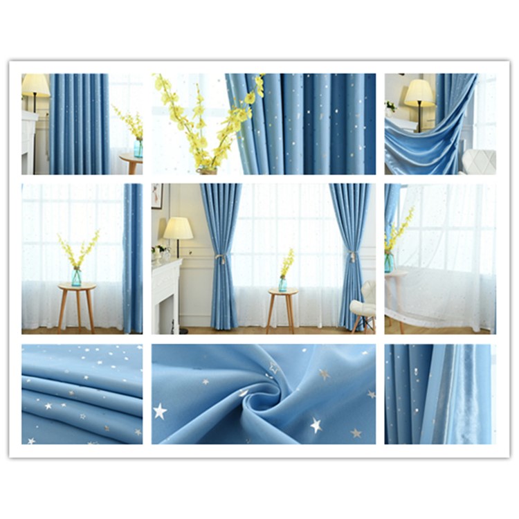 Unique Star Pattern Bedroom Curtain Living Room Window Curtain with Hooks, Size: 100 x 135cm - Baby Blue-4