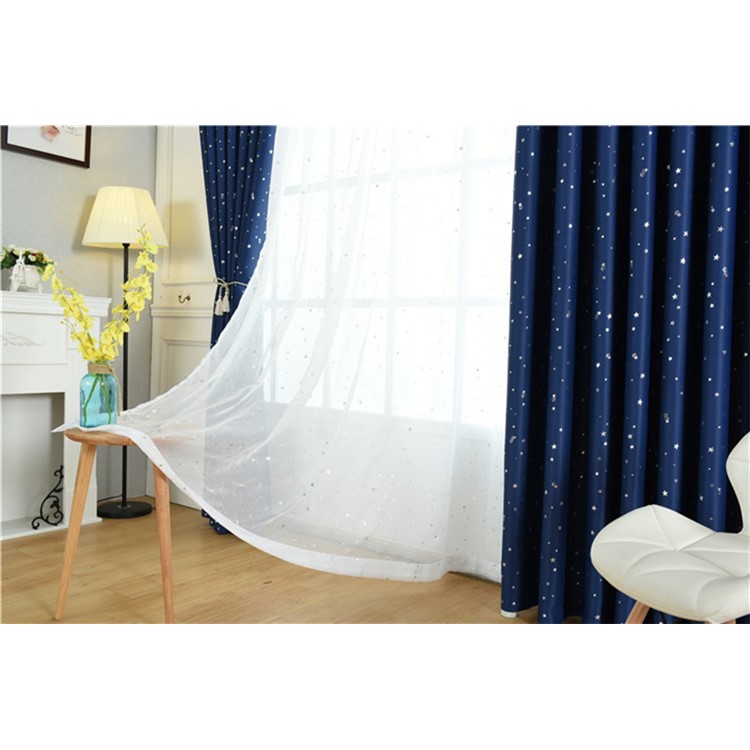 Star Pattern Curtain Living Room Bedroom Window Curtain with Hooks, Size: 100 x 135cm - Dark Blue-4