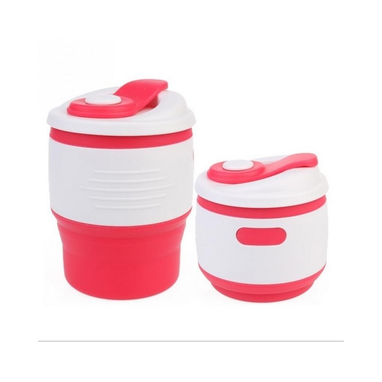 Silicone Collapsible Coffee Cup with Leak-proof Lid for Camping Hiking - Rose-1