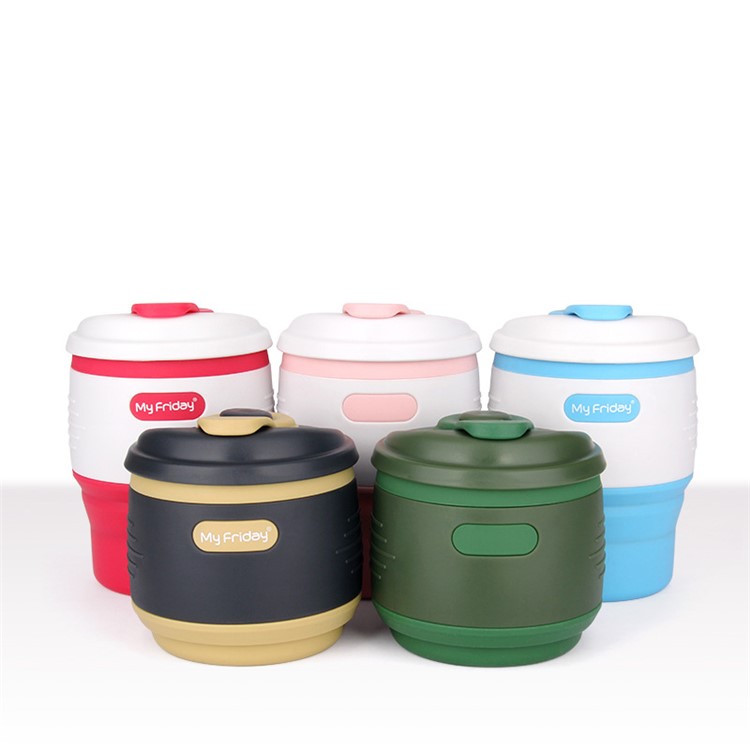 Silicone Collapsible Coffee Cup with Leak-proof Lid for Camping Hiking - Rose-2