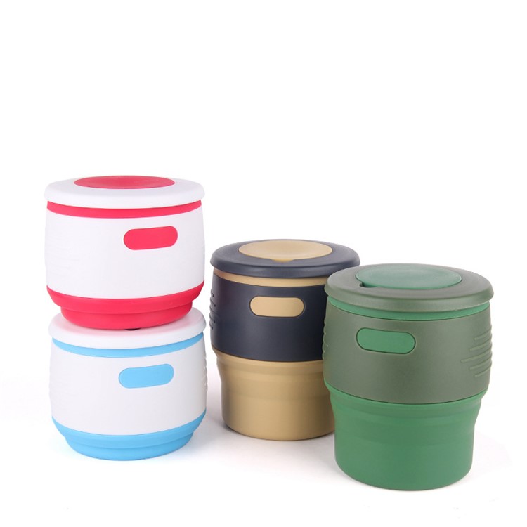 Silicone Collapsible Coffee Cup with Leak-proof Lid for Camping Hiking - Rose-3
