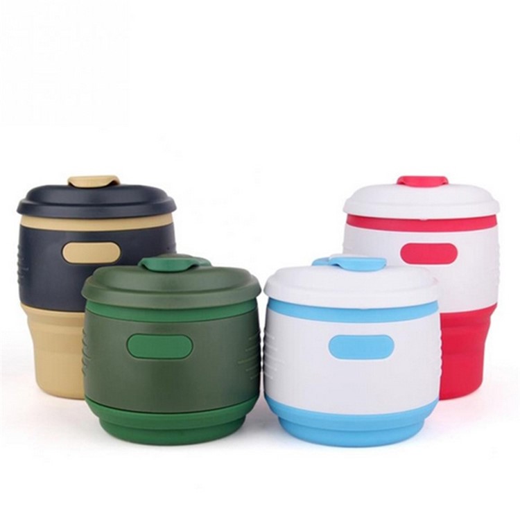 Silicone Collapsible Coffee Cup with Leak-proof Lid for Camping Hiking - Rose-4