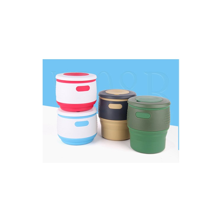 Silicone Collapsible Coffee Cup with Leak-proof Lid for Camping Hiking - Rose-5